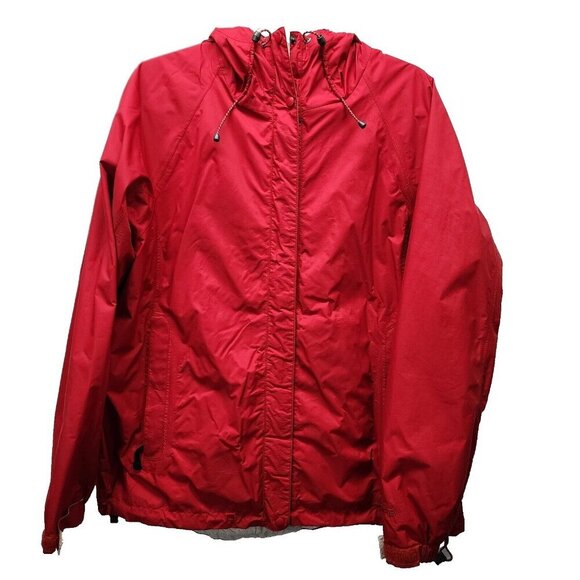 LL Bean Gore-Tex Rain Jacket Womens Large Red Stowaway Hooded Full Zip Packable - Picture 1 of 16